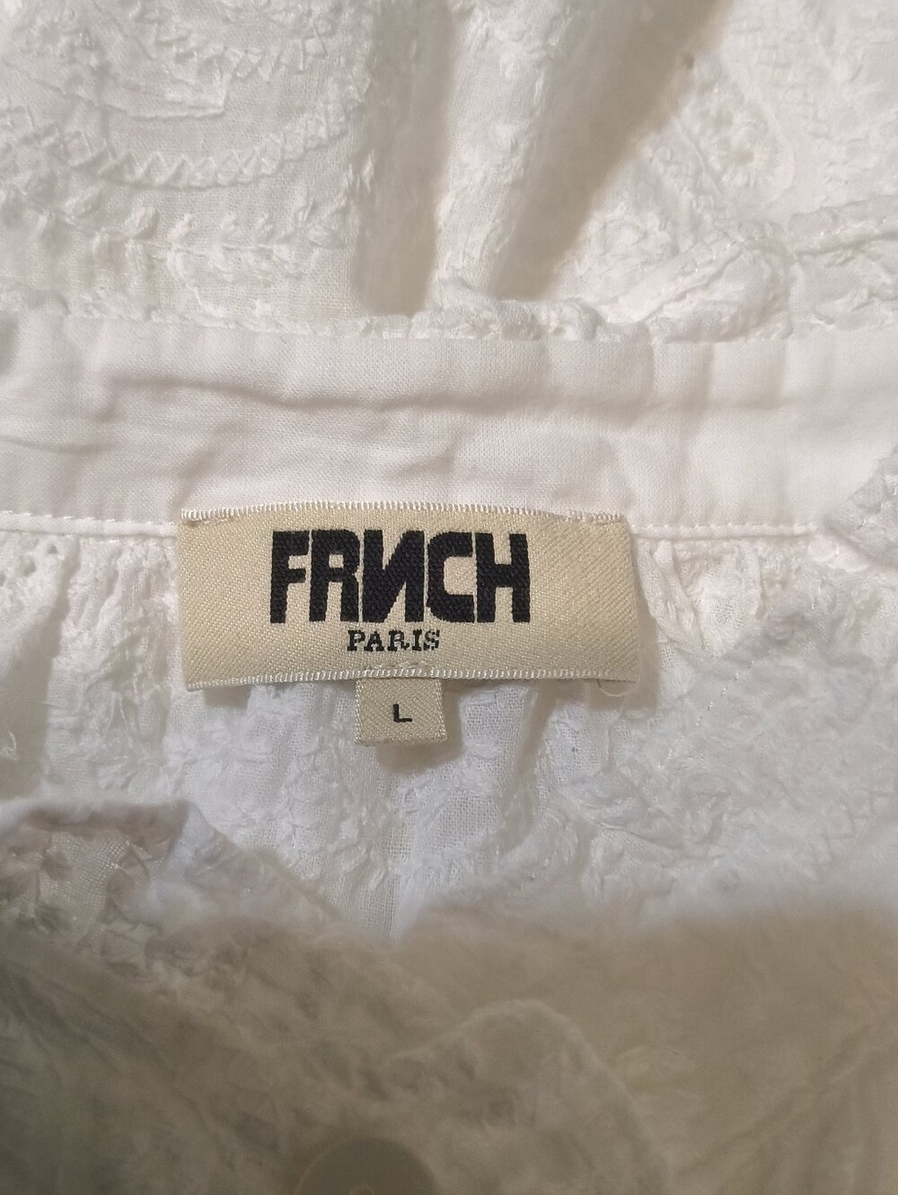 FRNCH Paris White Embroidered Eyelet Cotton Blouse Size L Coastal Cottagecore - Picture 3 of 10